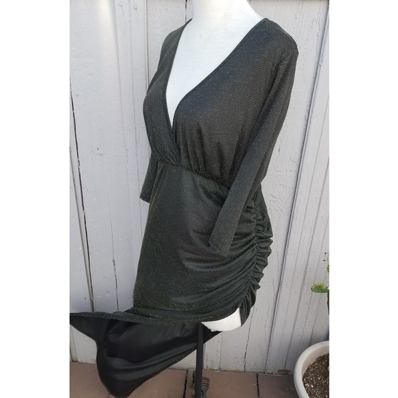 3x GOLD LONG SLEEVE SYMMETRICAL DRESS RUCHING - Picture 3 of 6